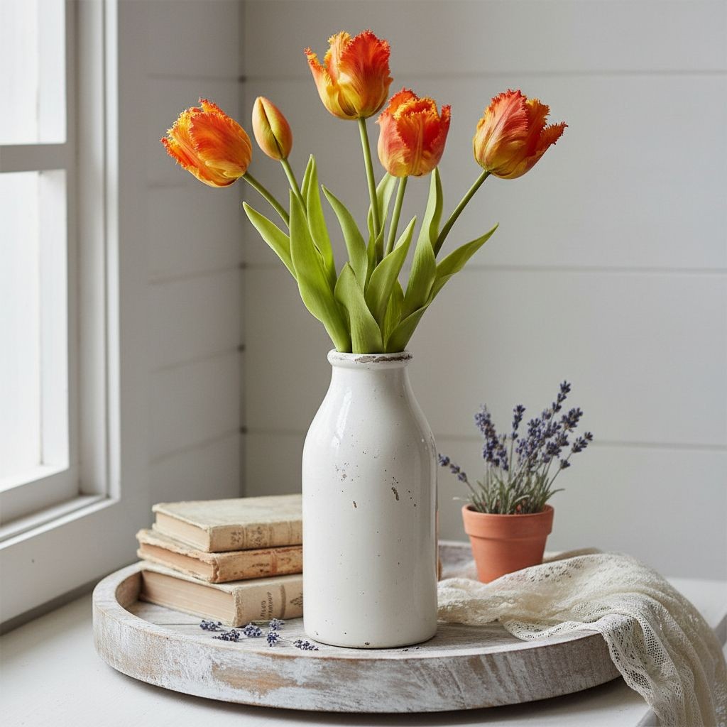Faux Parrot Tulip Bouquet Set of 5 15 Inch Artificial Spring Flowers Easter Wedd