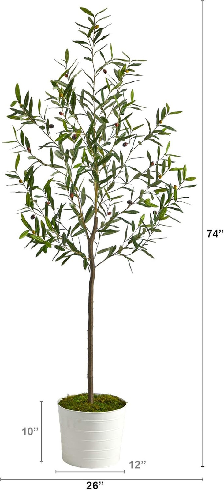 70″ Olive Artificial Tree in Chic White Tin Planter –