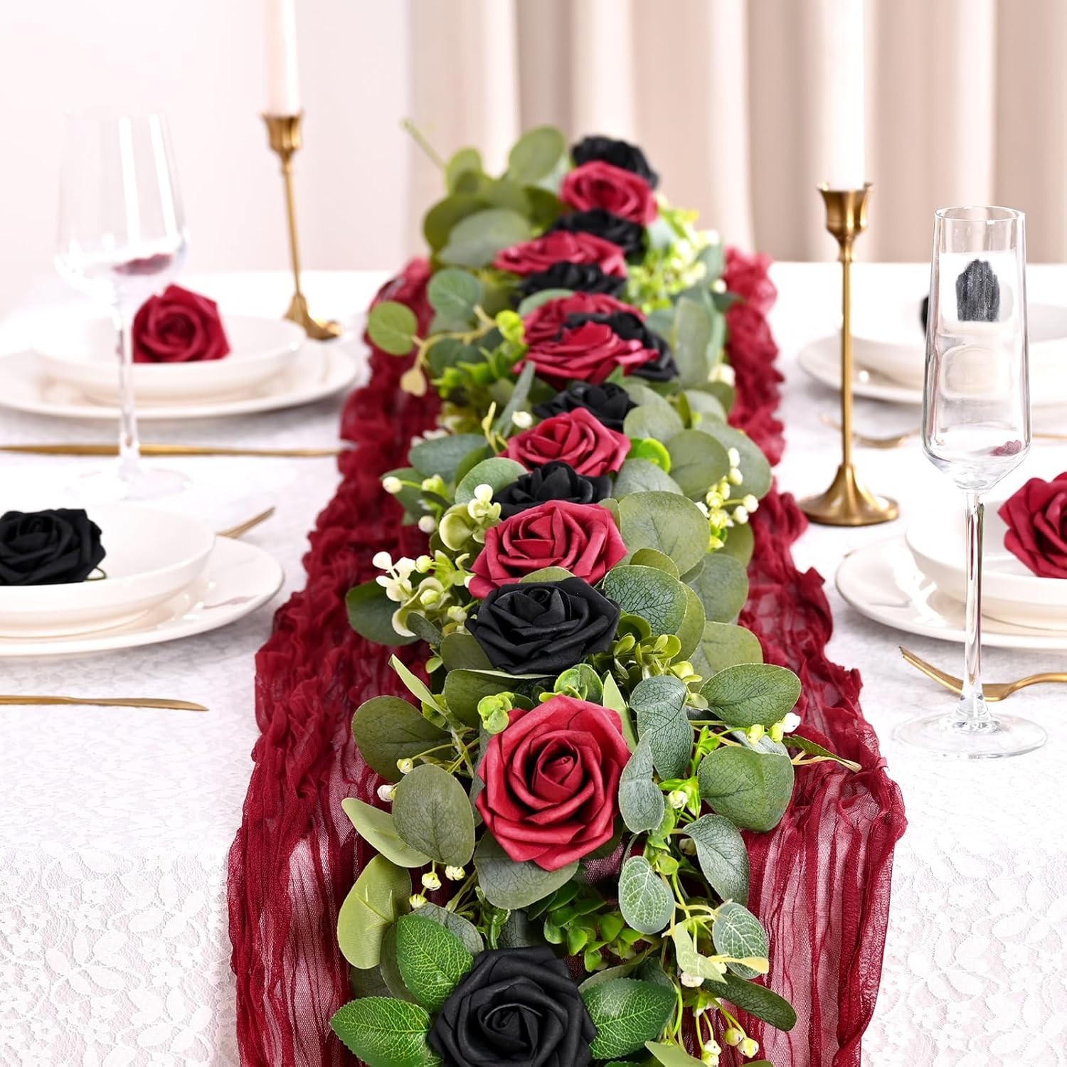 9 Pcs Artificial Flowers Fake Rose with Stems – Red Real Touch Foam Roses for…