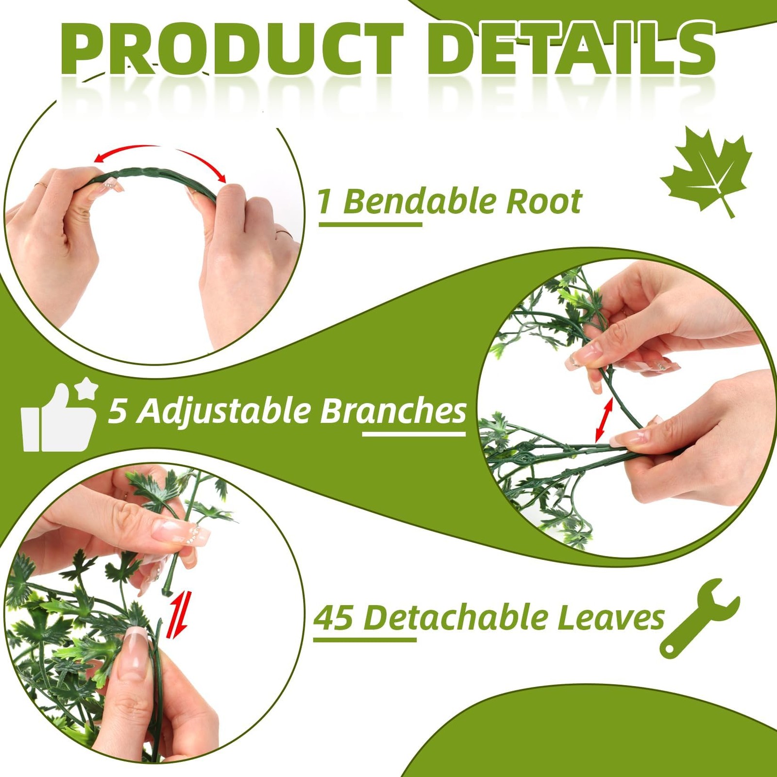 3PCS Fake Hanging Plants Lifelike Faux Plants Indoor with 45 Green Leaves, Fa…