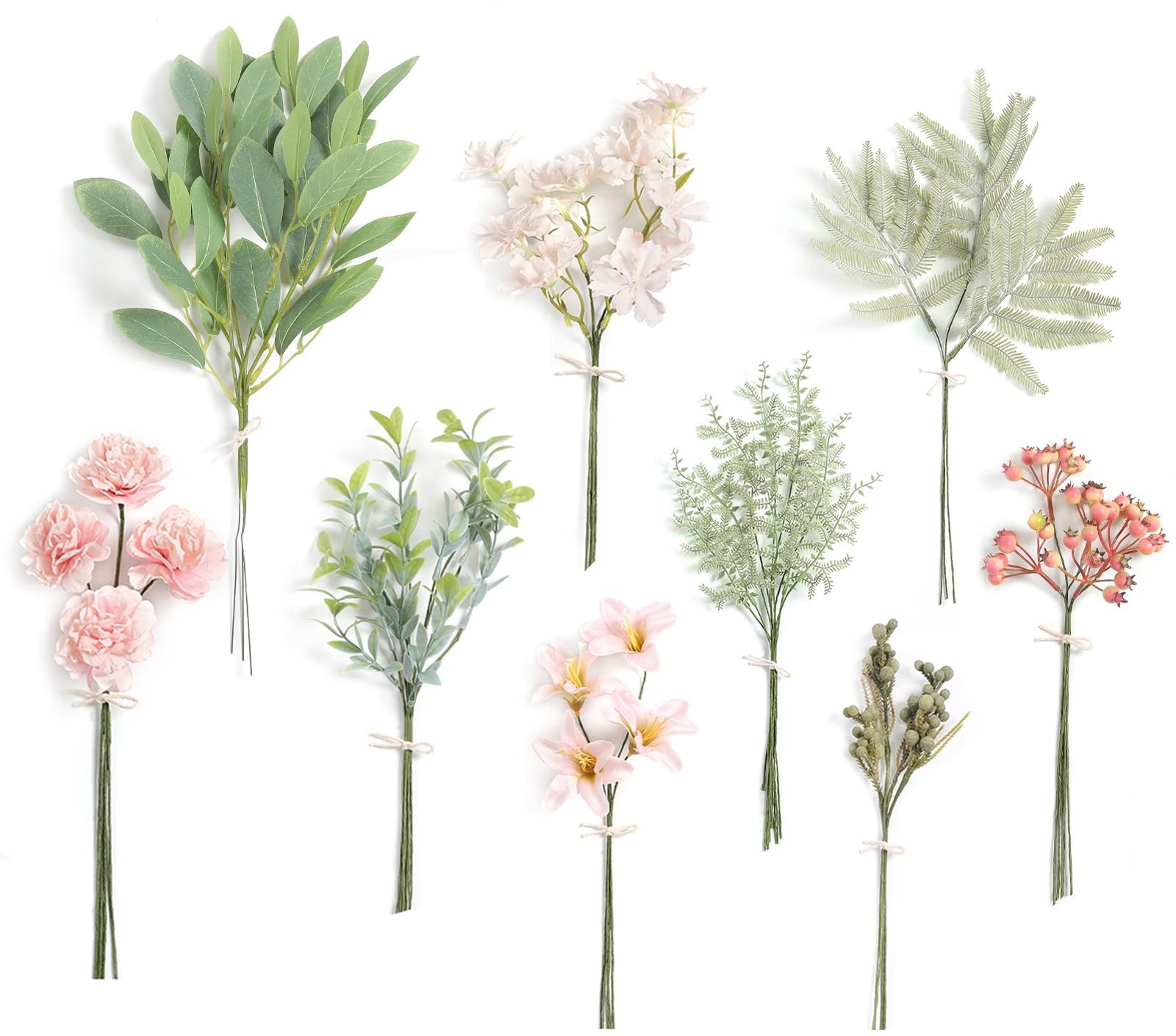 Artificial Greenery Stems Box Set,(Pack of 47pcs) with 9 Kinds of Faux Pink G…