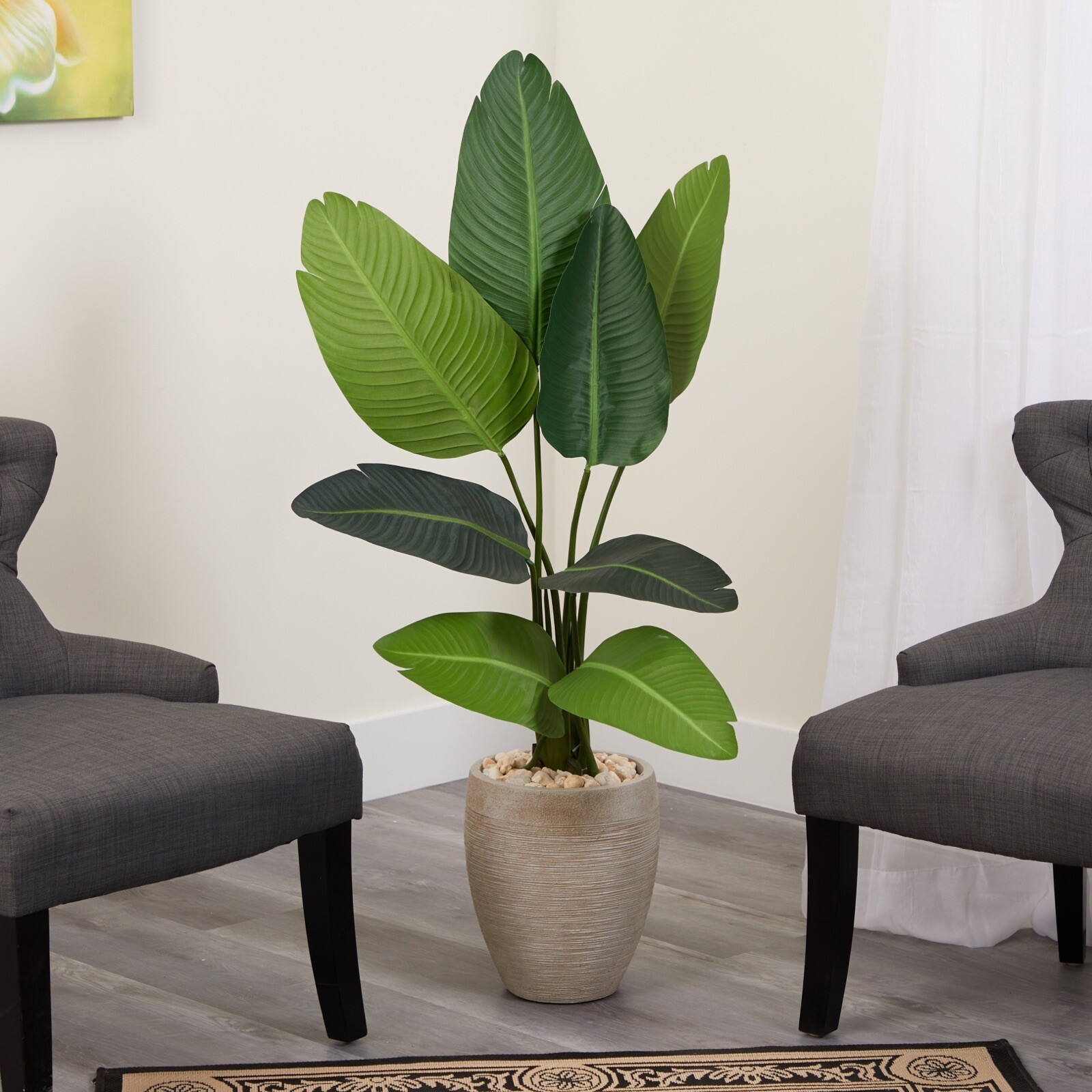 4’ Artificial Tropical Travelers Palm Tree in Decorative Planter Home Decor.