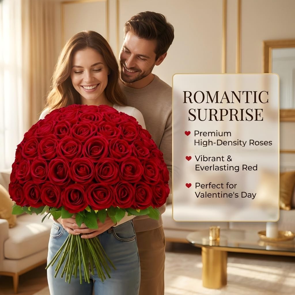 Artificial Red Roses Real Touch Velvet Bulk 50 Pcs Wedding Bridal Bouquet Decor