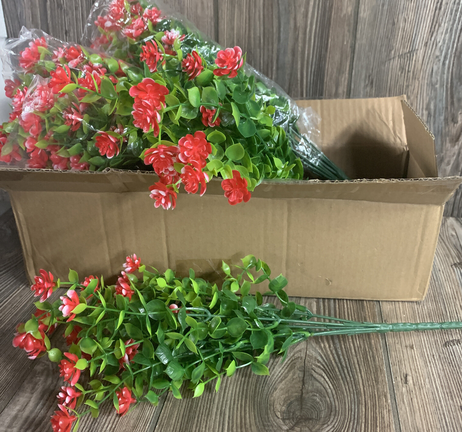 Grunyia 10 Bundles Artificial Fake Flowers Faux Outdoor Plastic Plants Red