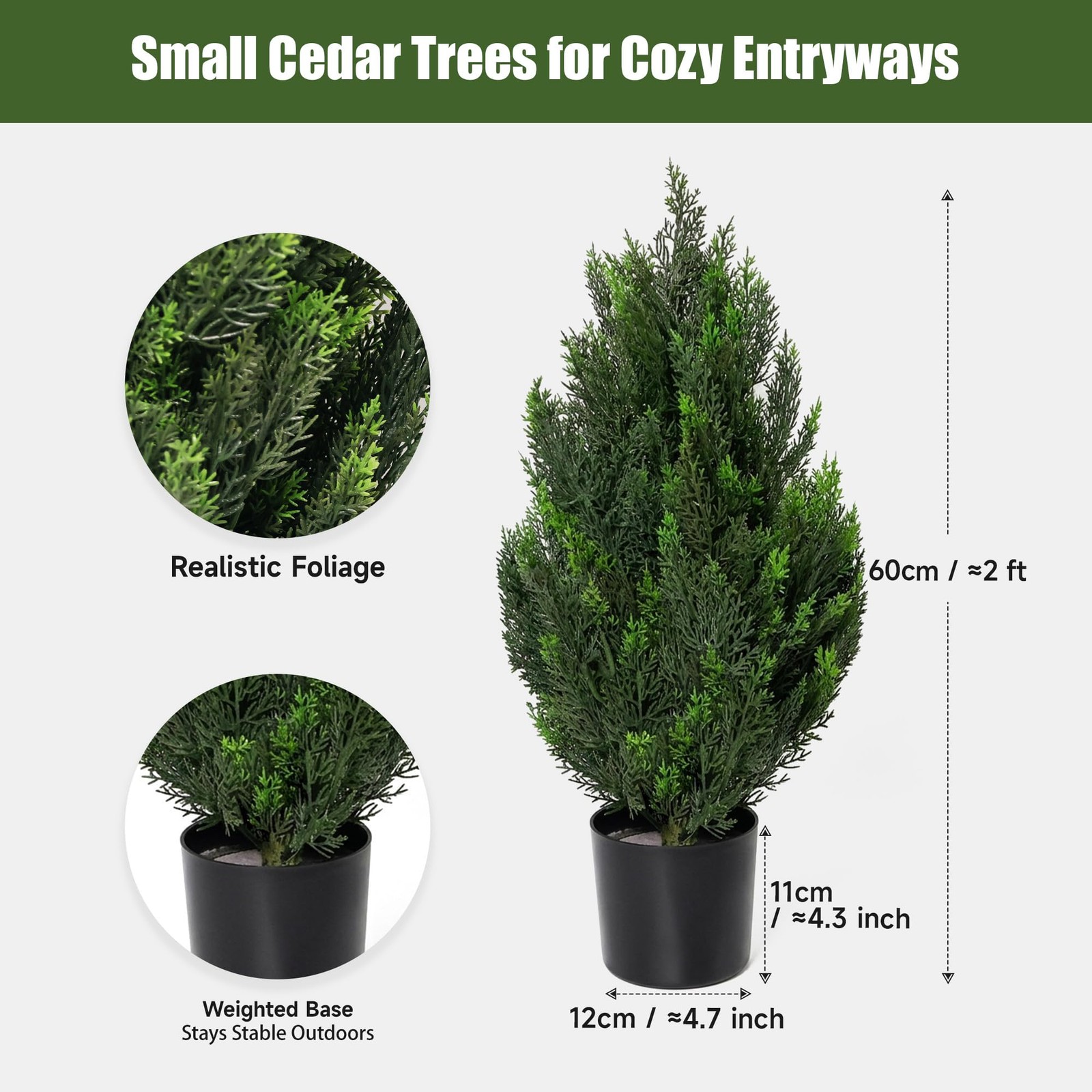 Set of 2 Artificial Topiary Cedar Trees 2FT, Small Faux Potted Plants with We…