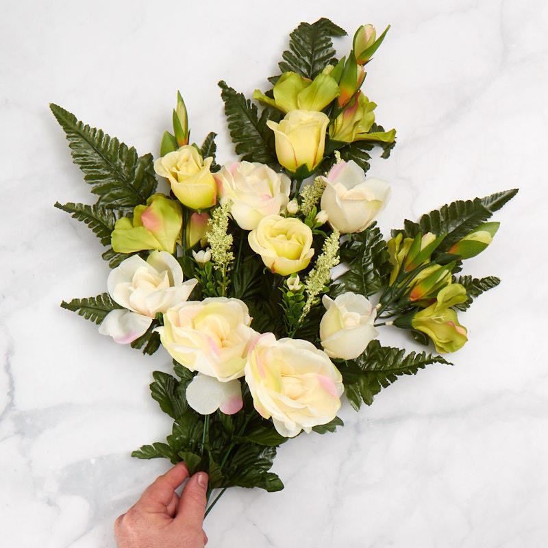 25″ Cream & Green Artificial Rose and Gladiolus Half Bush -Perfect for Memorials