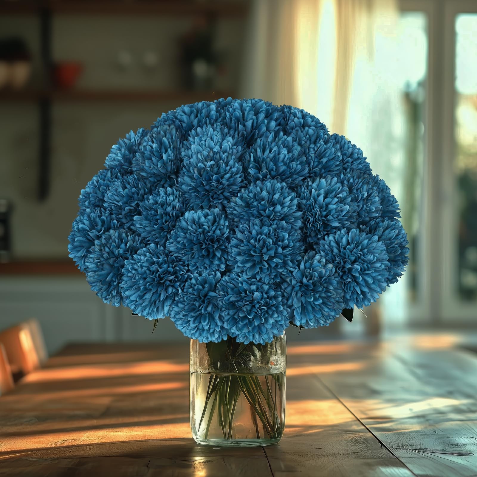 36 PCS Teal Silk Chrysanthemums Ball Flower Artificial Mums Wedding Decor