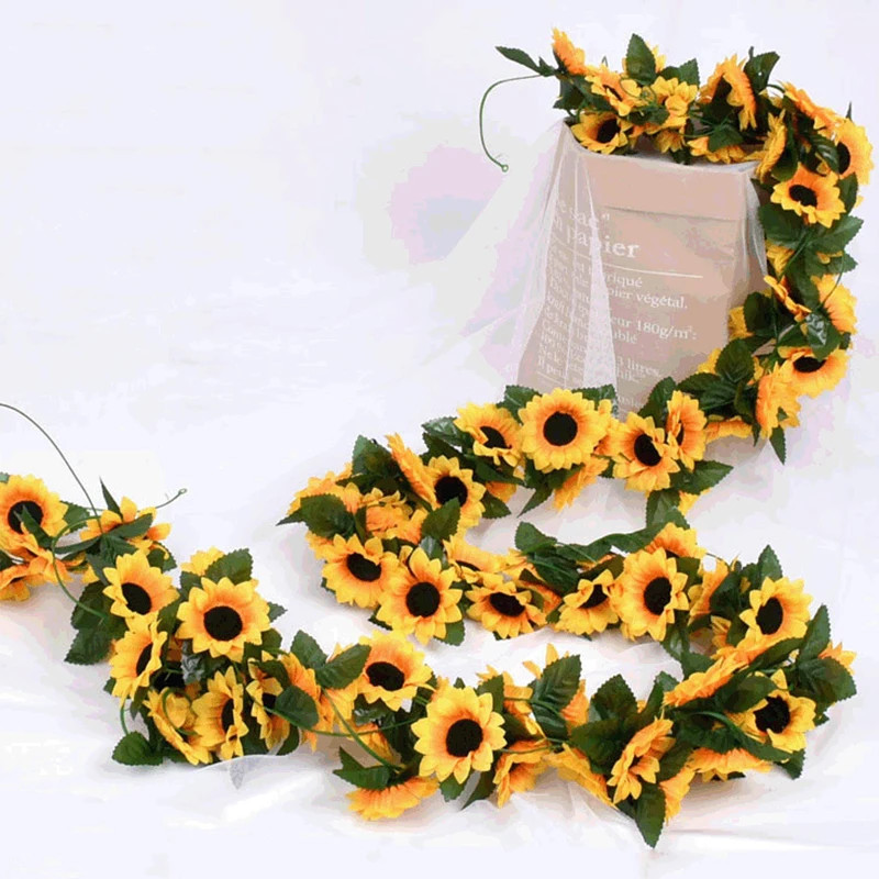 2.3M Simulated Sunflower Decoration Artificial Vine Yellow Fake Silk Flower Vine