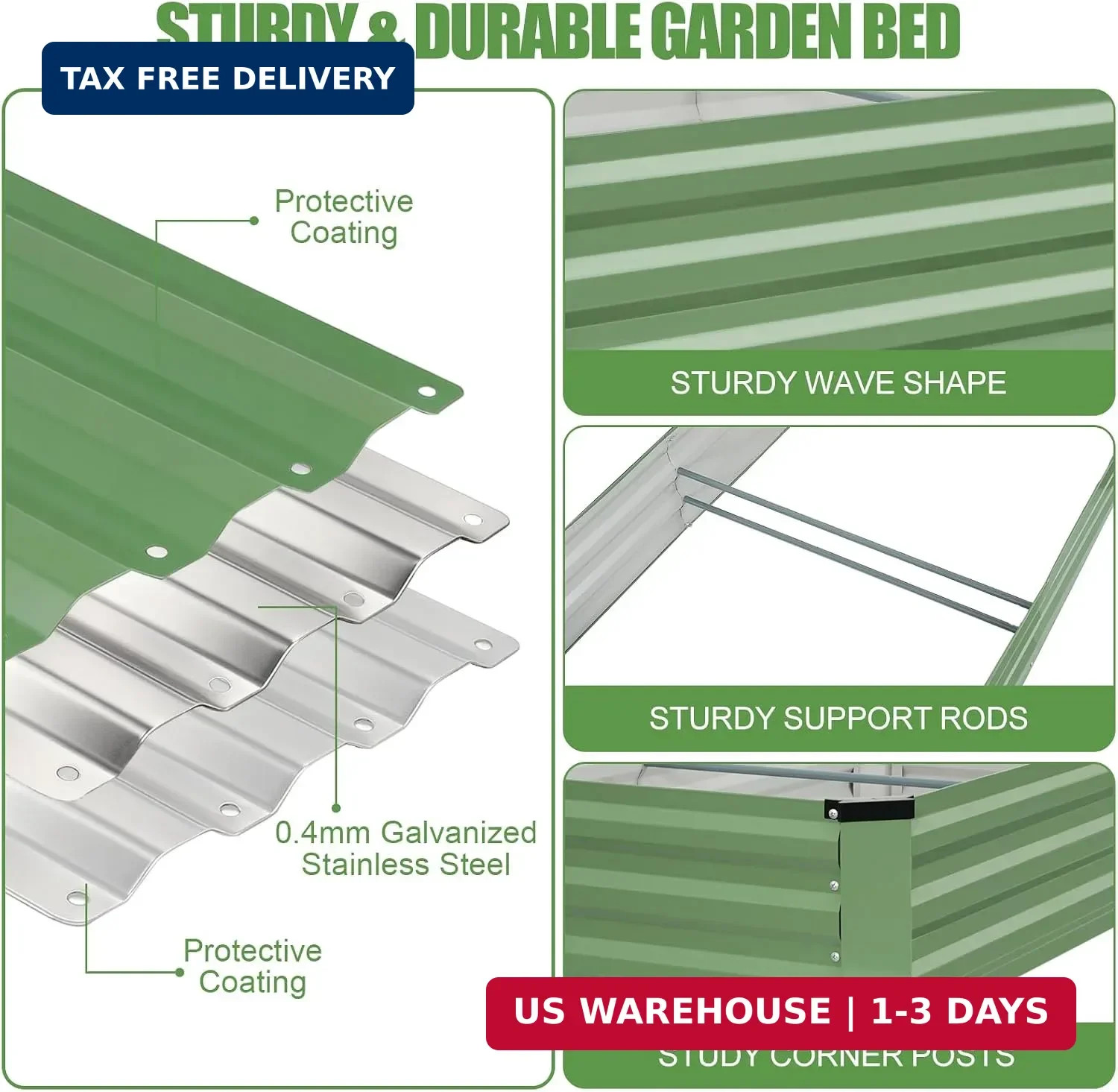 Galvanized Raised Garden Bed Outdoor | Metal Raised Garden Bed for Gardening 2Pa