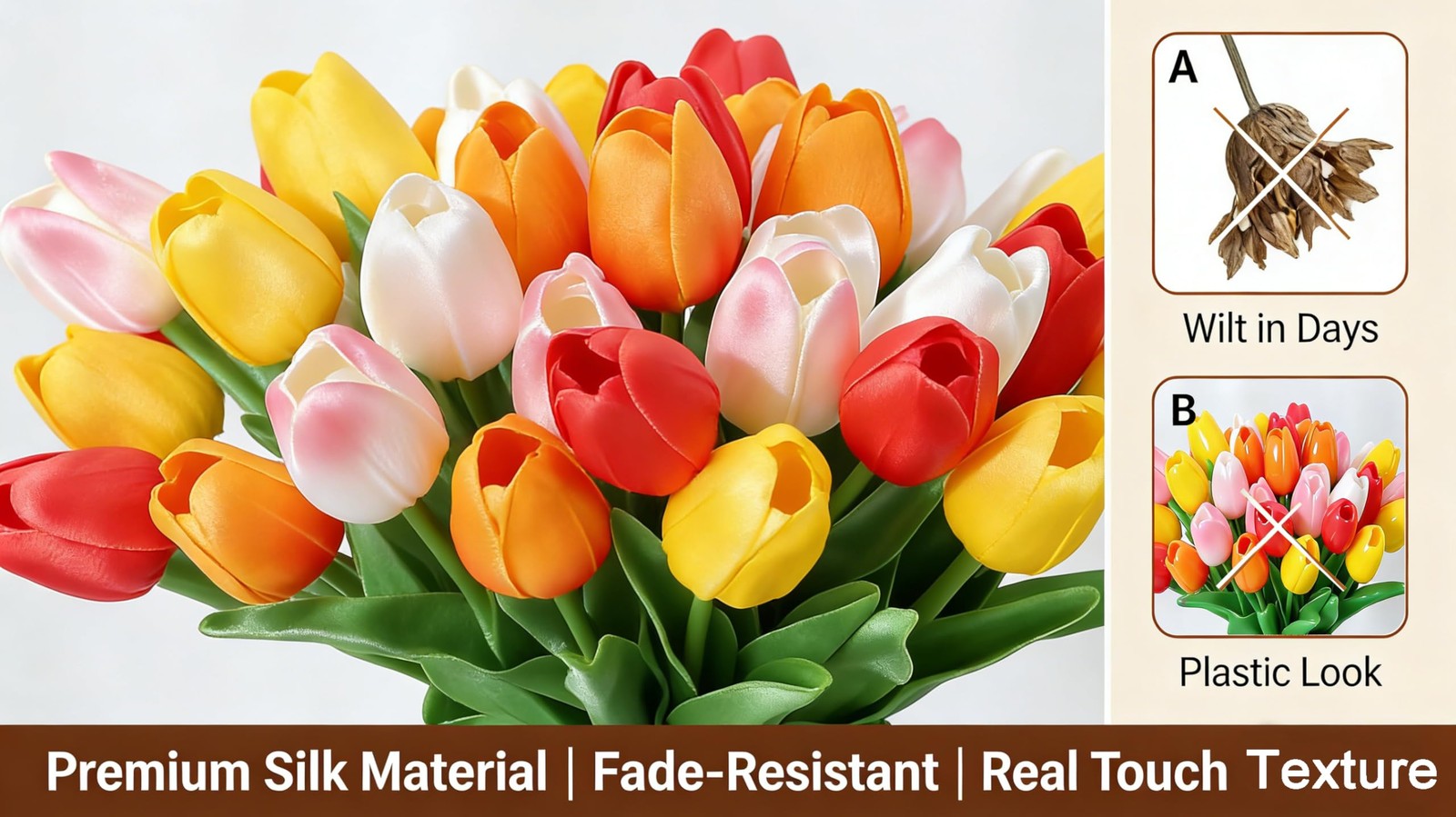20 PCS Colorful Artificial PU Tulips 14 Inch Real Touch Fake Floral Bouquet