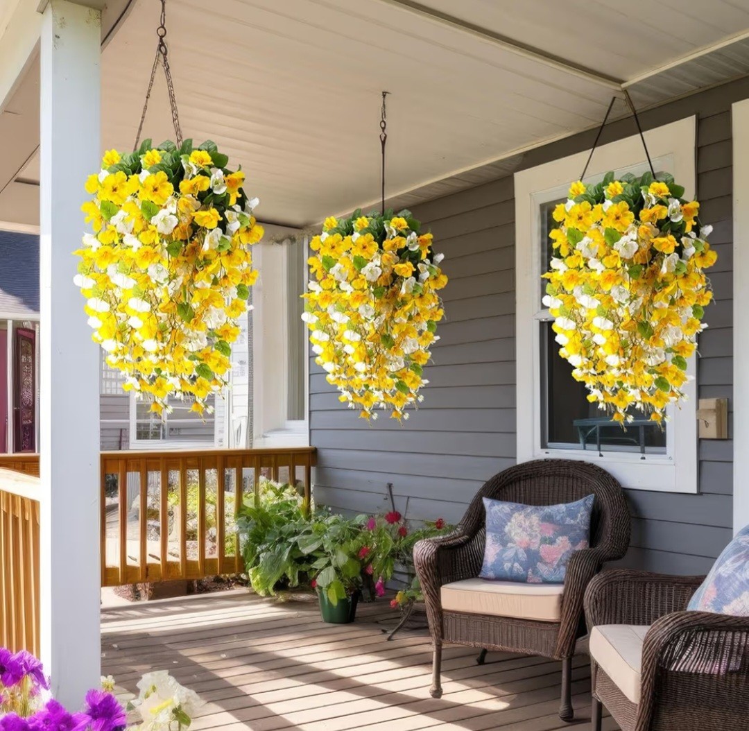 4 Pcs Artificial Hibiscus Flowers for Outdoors Spring Summer Decor Fake Hanging