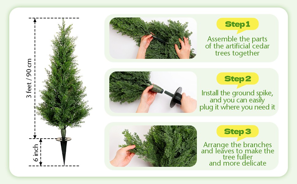 2 Set 3 ft Artificial Cedar Trees with Ground Spike Summer Yard Decoaration UV
