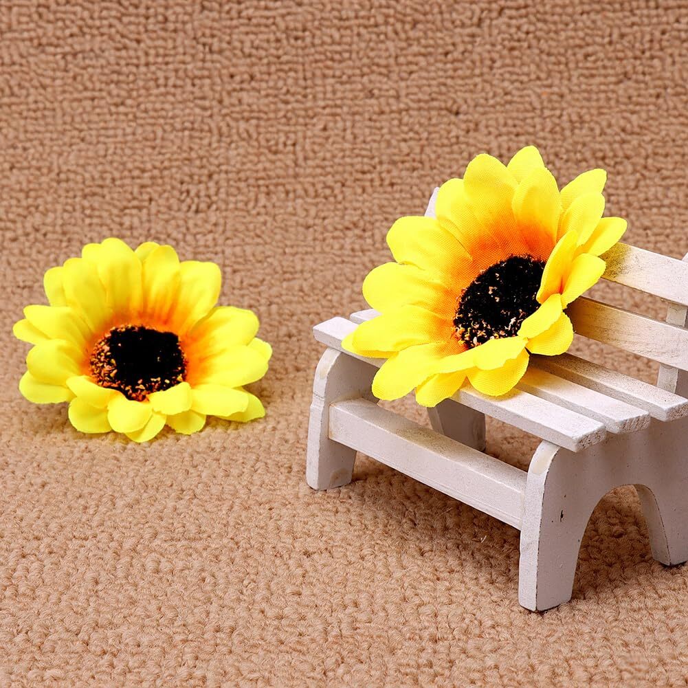 25 Pcs Small Fake Sunflower Heads Faux Yellow Flower Heads Fabric Daisy Flowe…