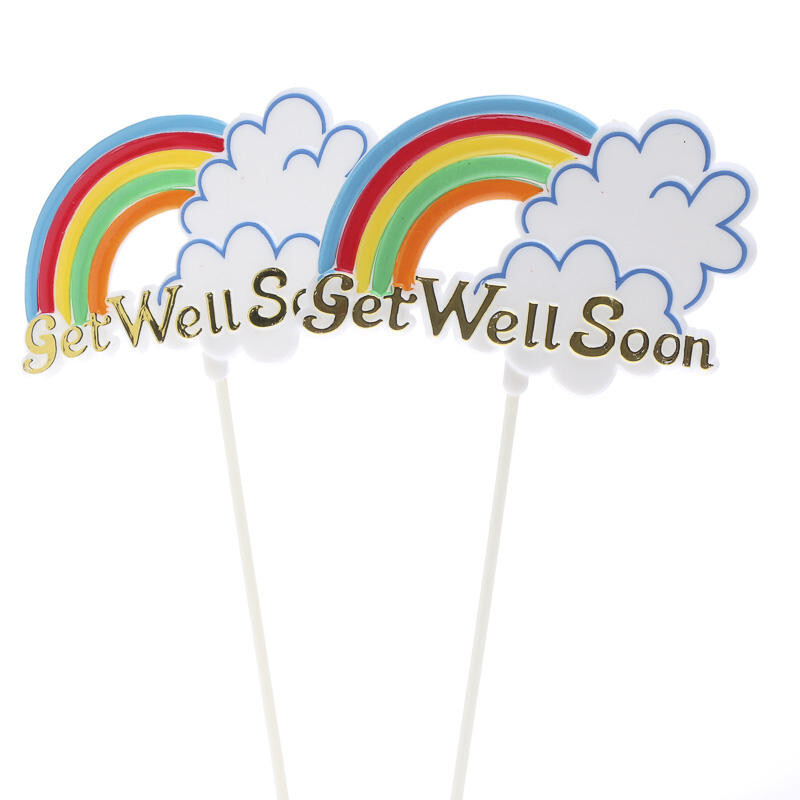 Bulk Buy of 48 Floral Embellishing Acrylic “Get Well Soon” Rainbow Floral Picks