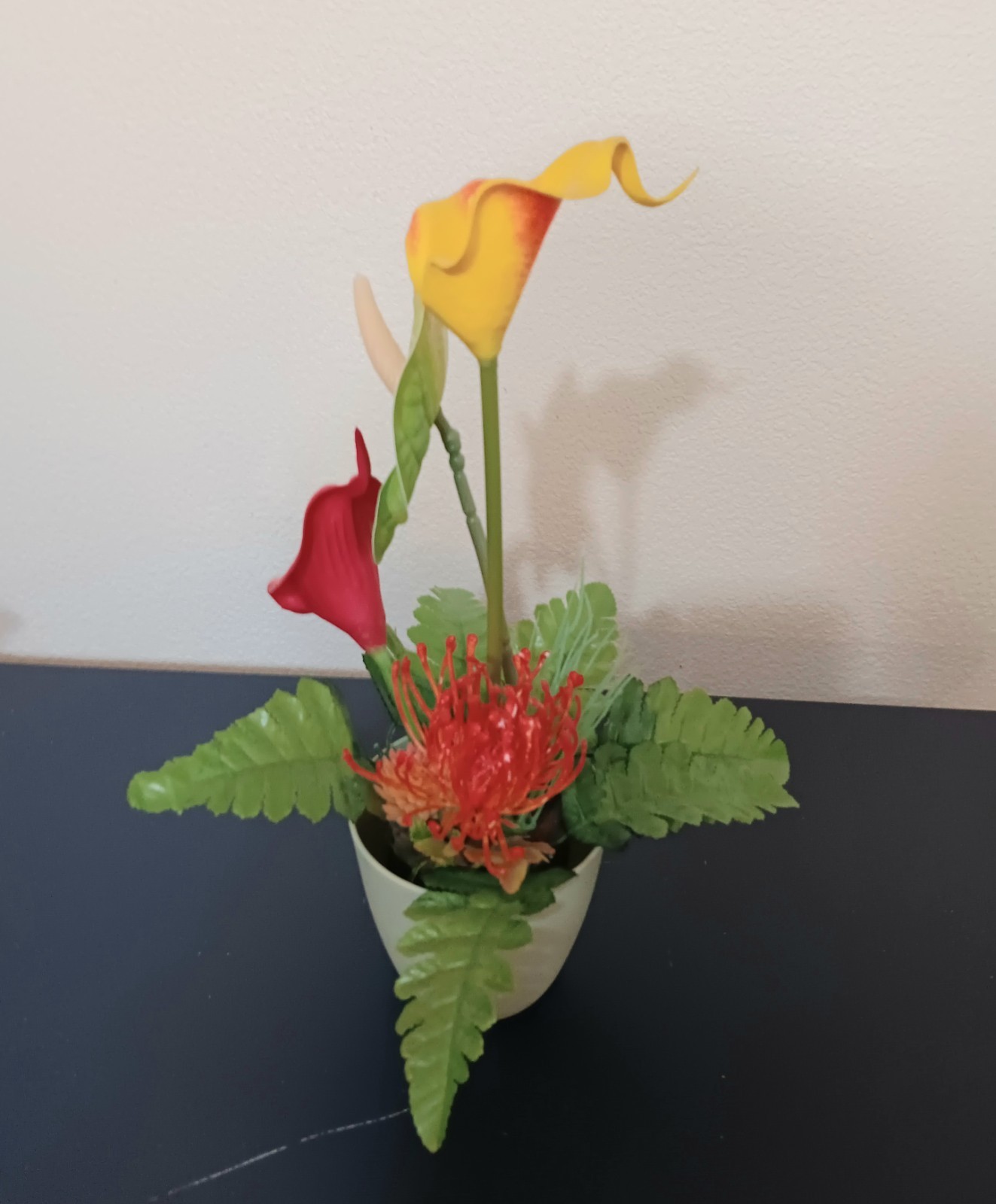 13″ Tropical Fowers Faux Lillie’s & Fern, Easter Decor, Orange, Yellow & Green