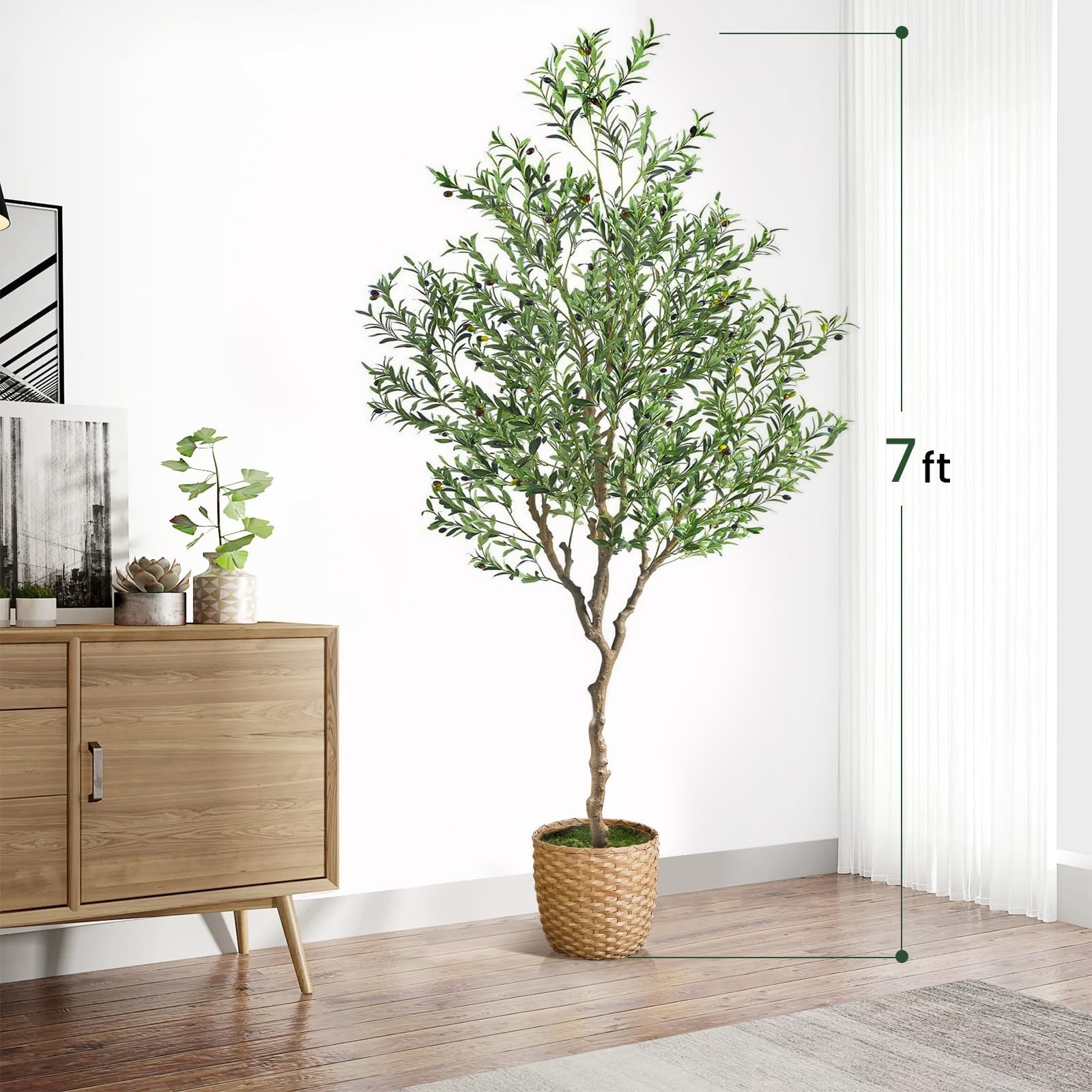 7ft Artificial Olive Tree Potted, Faux Indoor Plants with Natural Wood Trunk …