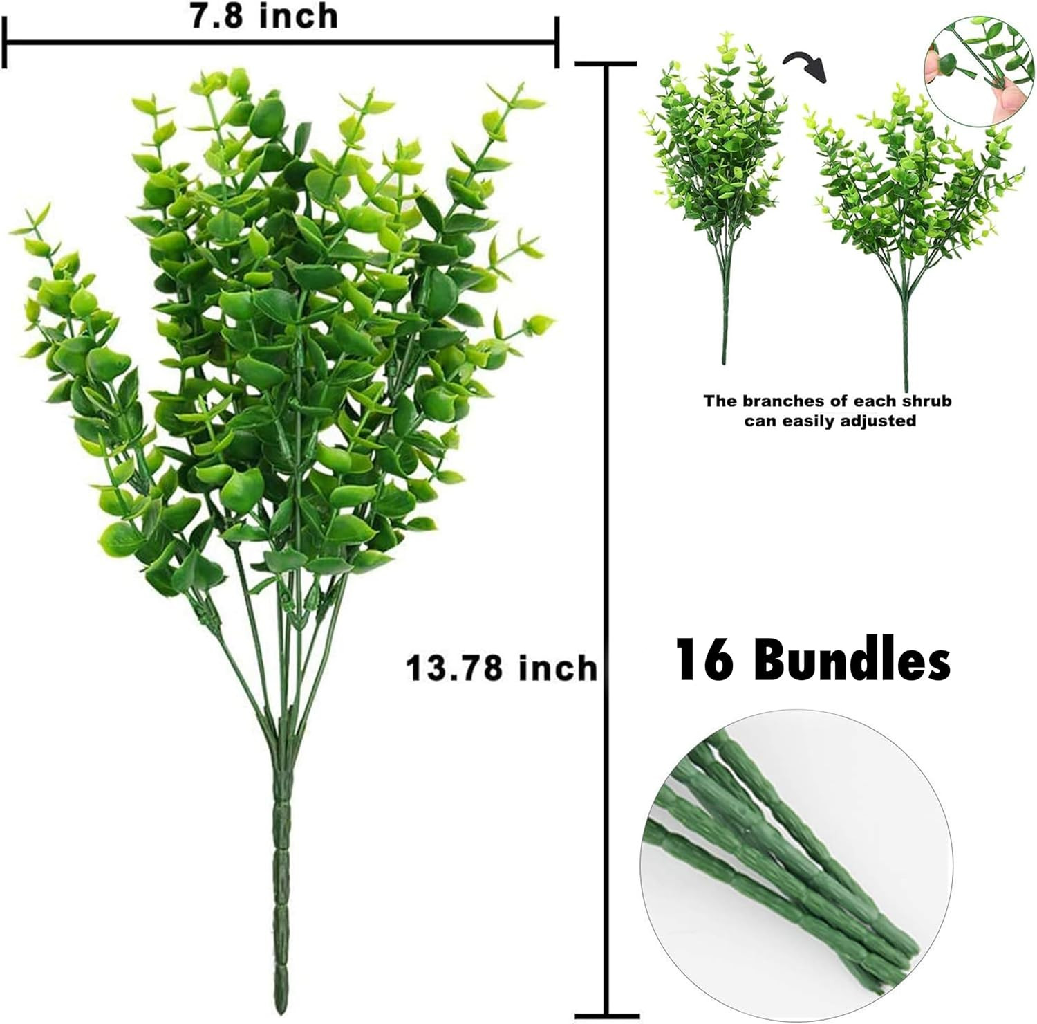 Fake Plants Flowers Outdoor Artificial Shrubs – 16 Bundles UV Resistant No Fade