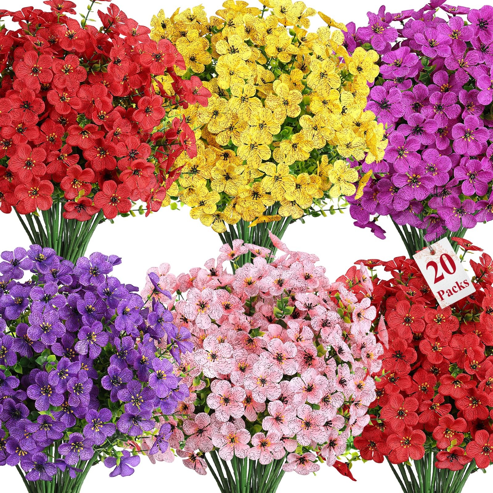20 Bundles Artificial Flowers for Outdoor Indoor Decoration, UV Resistant No …