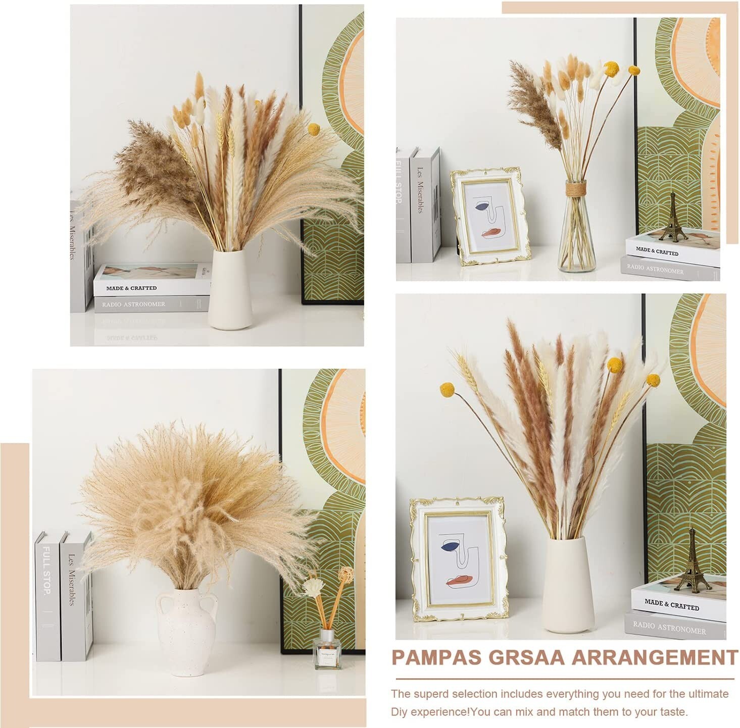 METSHOW 107 Pcs 17.5 inch Natural Dried Pampas Grass Décor