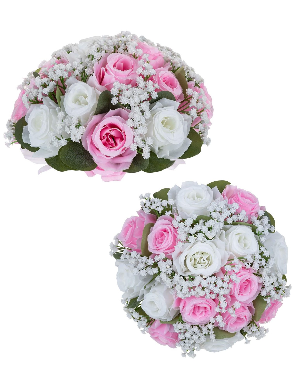 2 PCS Fake Pink Rose Baby’s Breath Artificial Flower Ball Centerpieces For Table