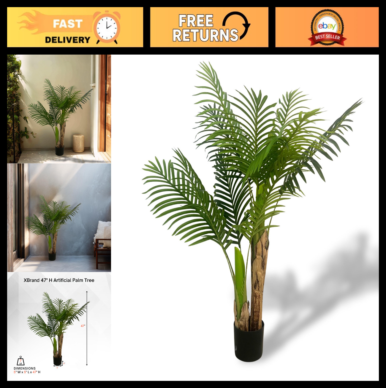 4ft Artificial Palm Tree – Realistic Tropical Indoor Plant, Home Decor, Lifelike