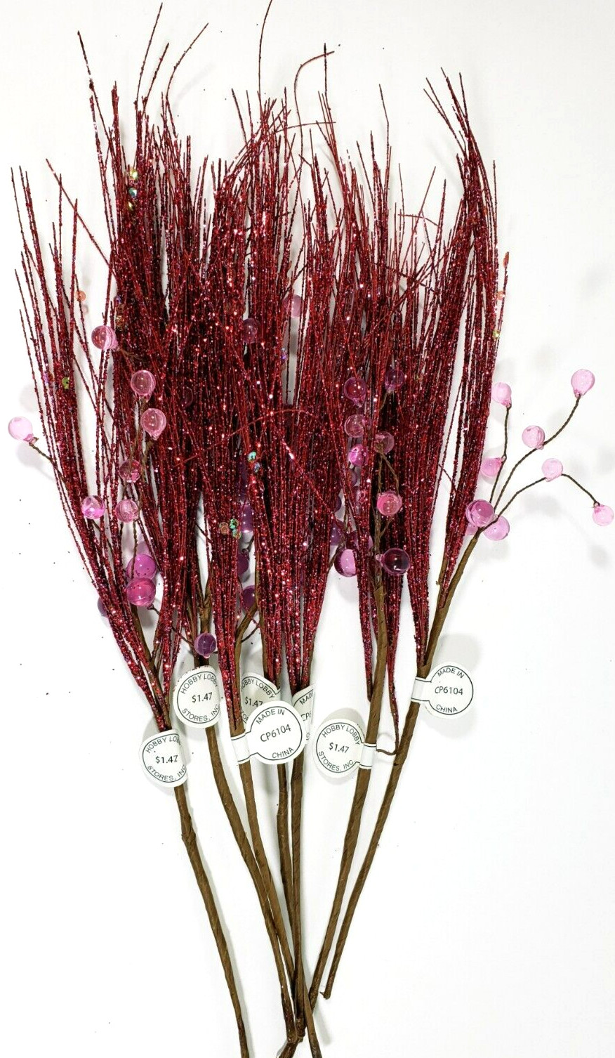 Glitter Pink With Jewels Floral Spray Picks 16″ Holiday Picks NWOT Set of 7