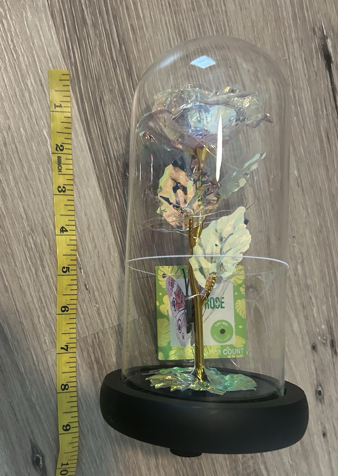 Forever Rose With Butterfly Light Up in Glass Dome Artificial Flower Gift