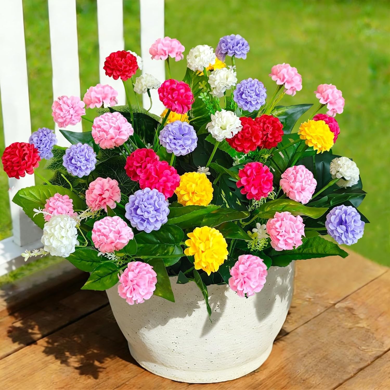 10Pcs UV Resistant Colorful Artificial Mums Flowers for Outdoor & Indoor Decor