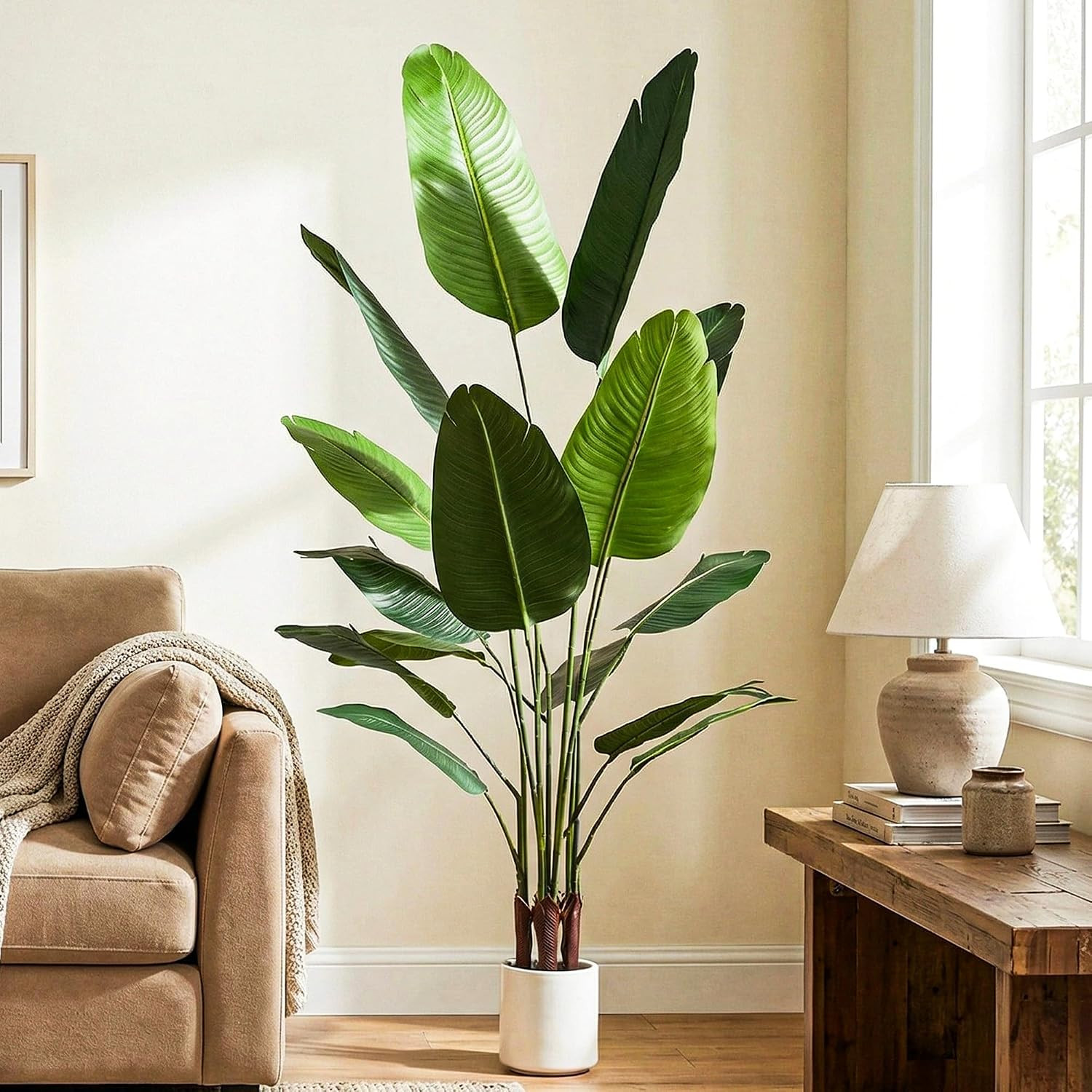2 Pack Artificial Bird of Paradise Plant 5.2Ft, Faux Banana Leaf Tropical Trees