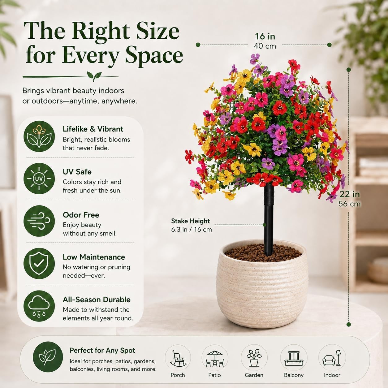 Artificial Flowers for Outdoors, UV Resistant Faux Topiary Ball Plants with G…