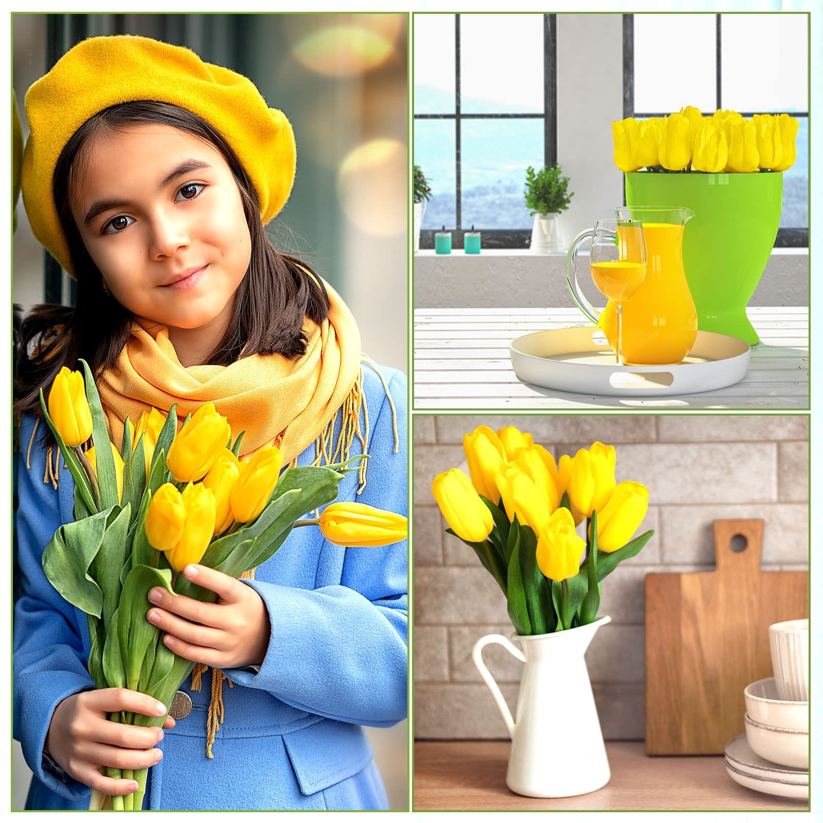 100 PCS Yellow Artificial PU Tulip Fake Latex Faux Flower Bouquet Centerpiece