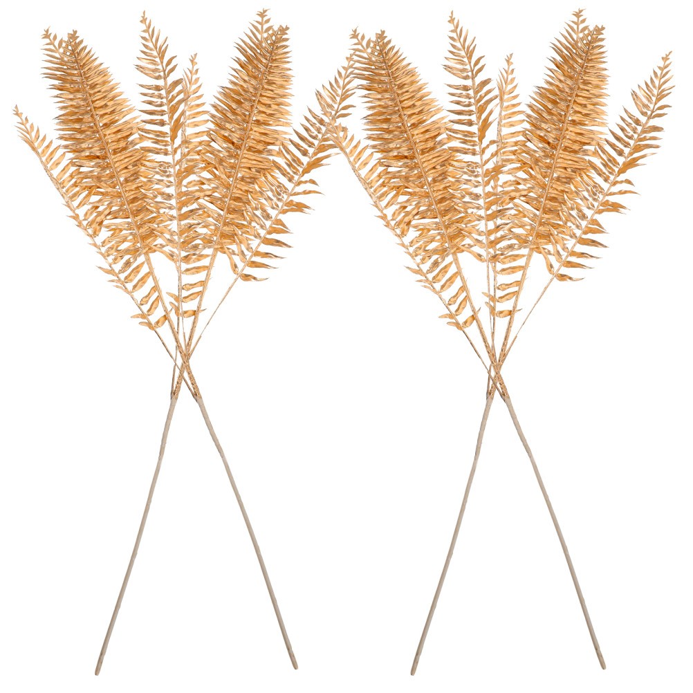 4Pcs Reusable Golden Artificial Leaf Stems for Floral Arrangement