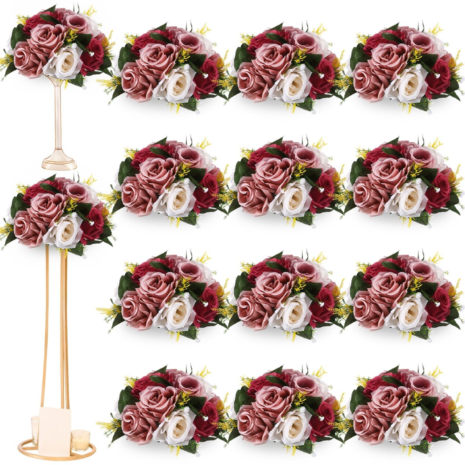Hotop 12 Pcs Flower Balls Wedding Rose Centerpieces Silk Flower Kissing Balls…