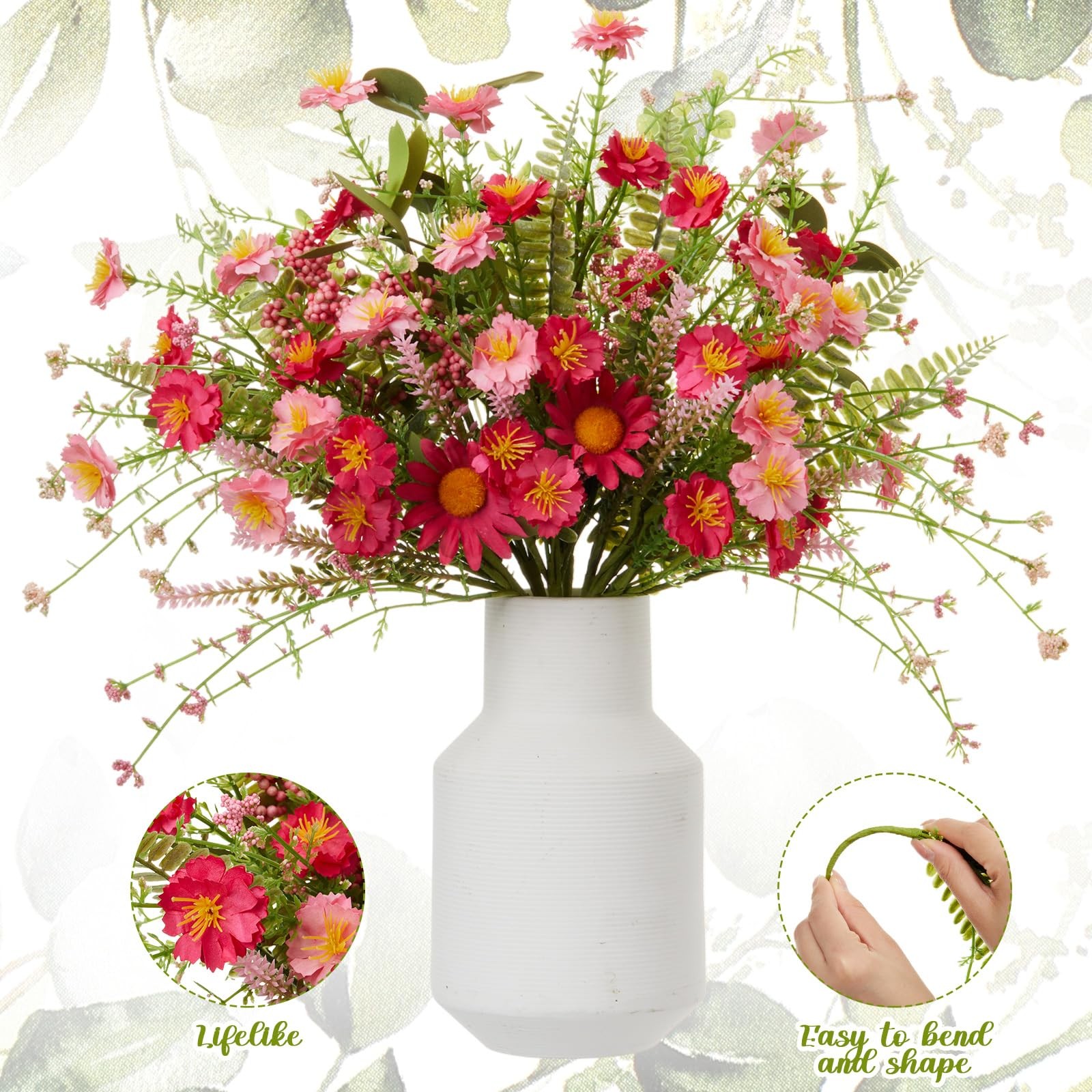 8 Bundles Artificial Wildflower Bouquets Outdoor Set No Fade Long Fake Plasti…