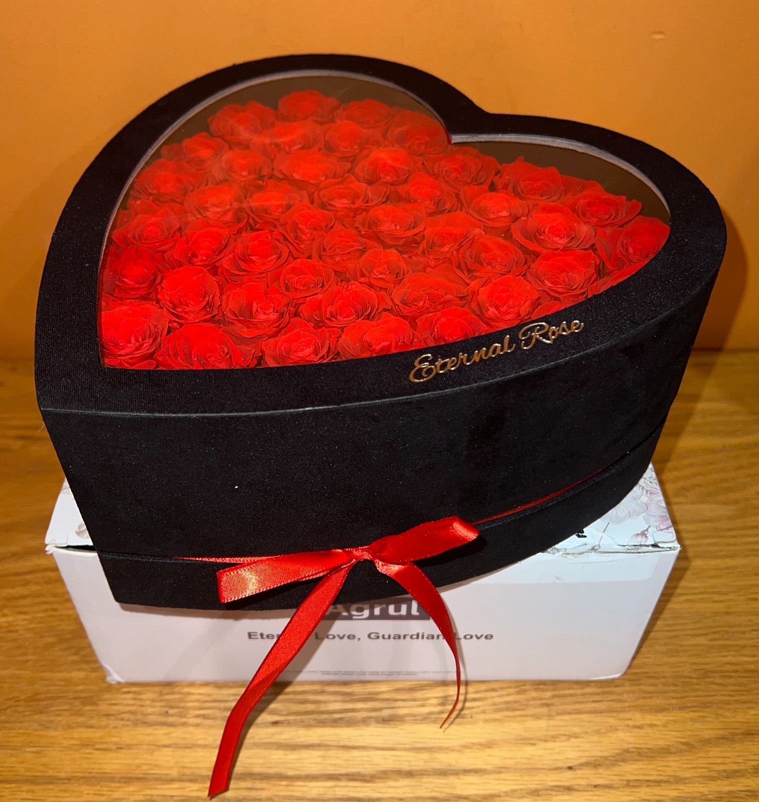 Agrul 50 pcs Red Roses Preserved Forever Flowers in Heart Shape Box, Mothers Day