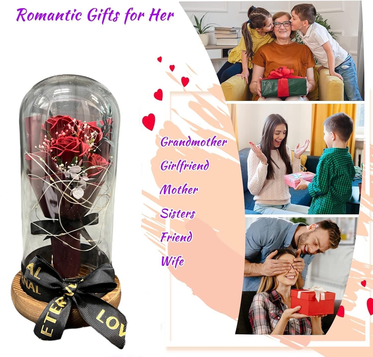 SINT Preserved Rose Gifts for Women Forever Real Rose in Glass Dome Rose Flow…