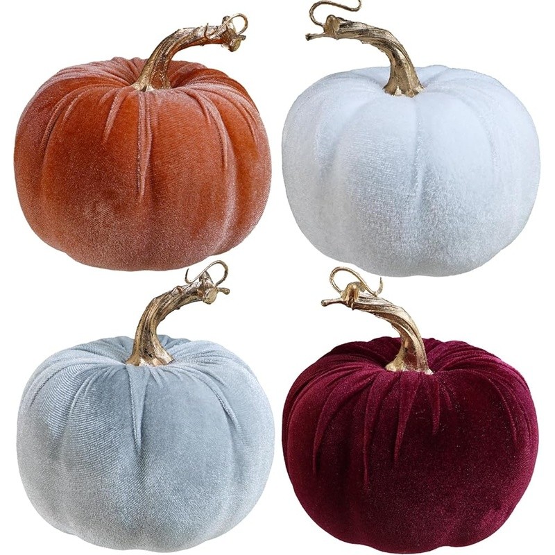 Decorative Faux Velvet Pumpkins Fall Home Decor Wedding Centerpieces 4pcs New