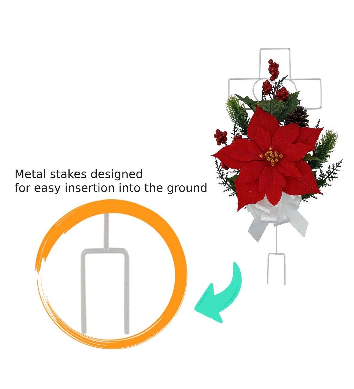 Mainstays 19.75” Artificial Red Poinsettia Wire Cross Cemetery Stakes – Set of 2