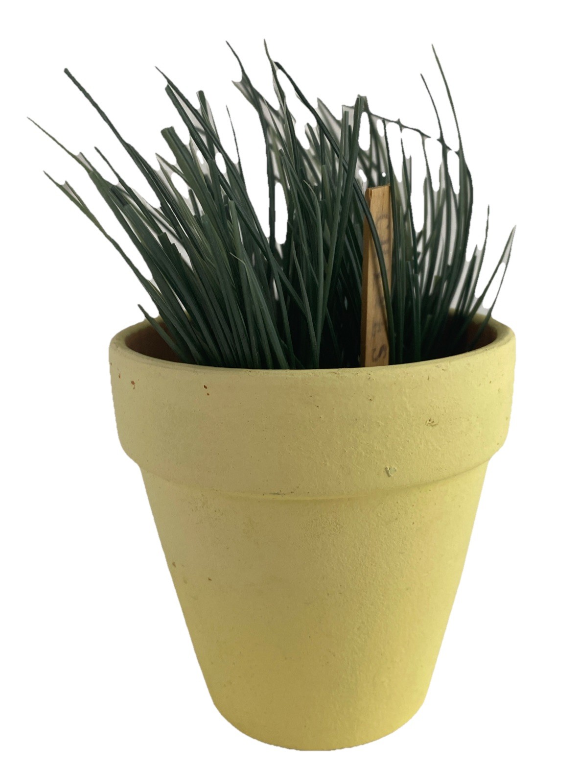Artificial Plant Chives in Yellow Terracotta Clay Flower Pot Home Faux Indoor