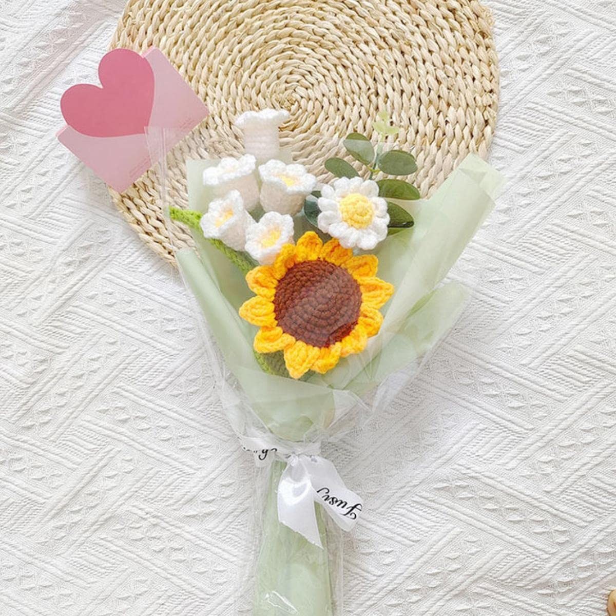 Crochet Flowers Bouquet,Hand Knitted Sunflower Daisy Lily of The Valley,Etern…