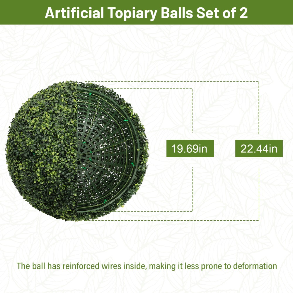 22.4IN Dark Artificial Topiary Balls Outdoor Faux Boxwood Large Decorative