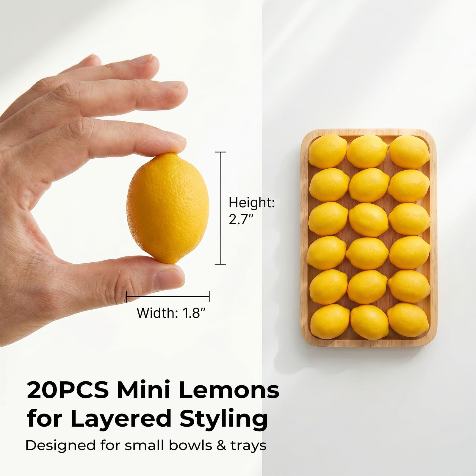 20PCS Small Artificial Lemons, Faux Yellow Lemons 2.7 X 1.8 Inch