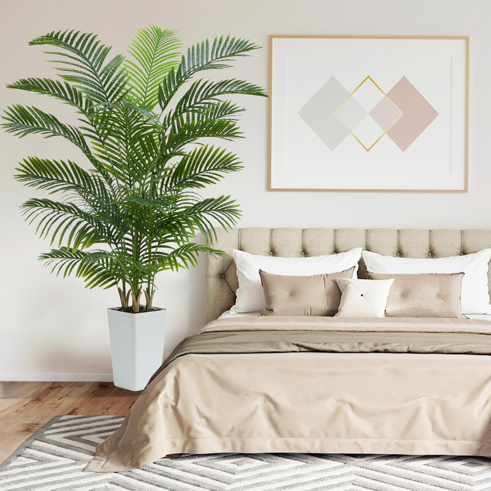Artificial Palm Tree:6FT Tall Fake Areca Palm Plant (White Planter)