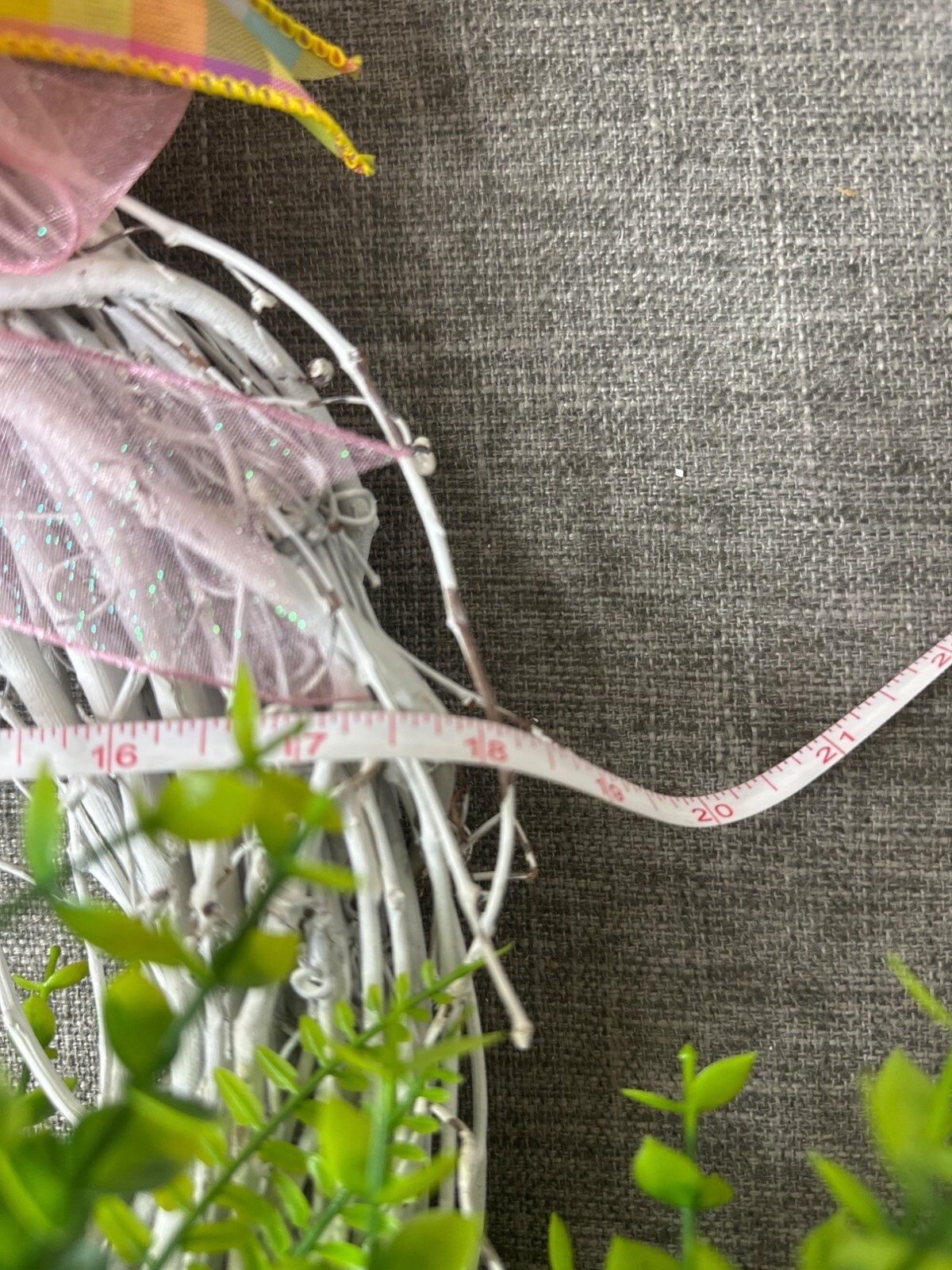 Handmade Floral Grapevine Rustic Wreath Pink Yellow Flowers Ferns w/ Ribbon Bow