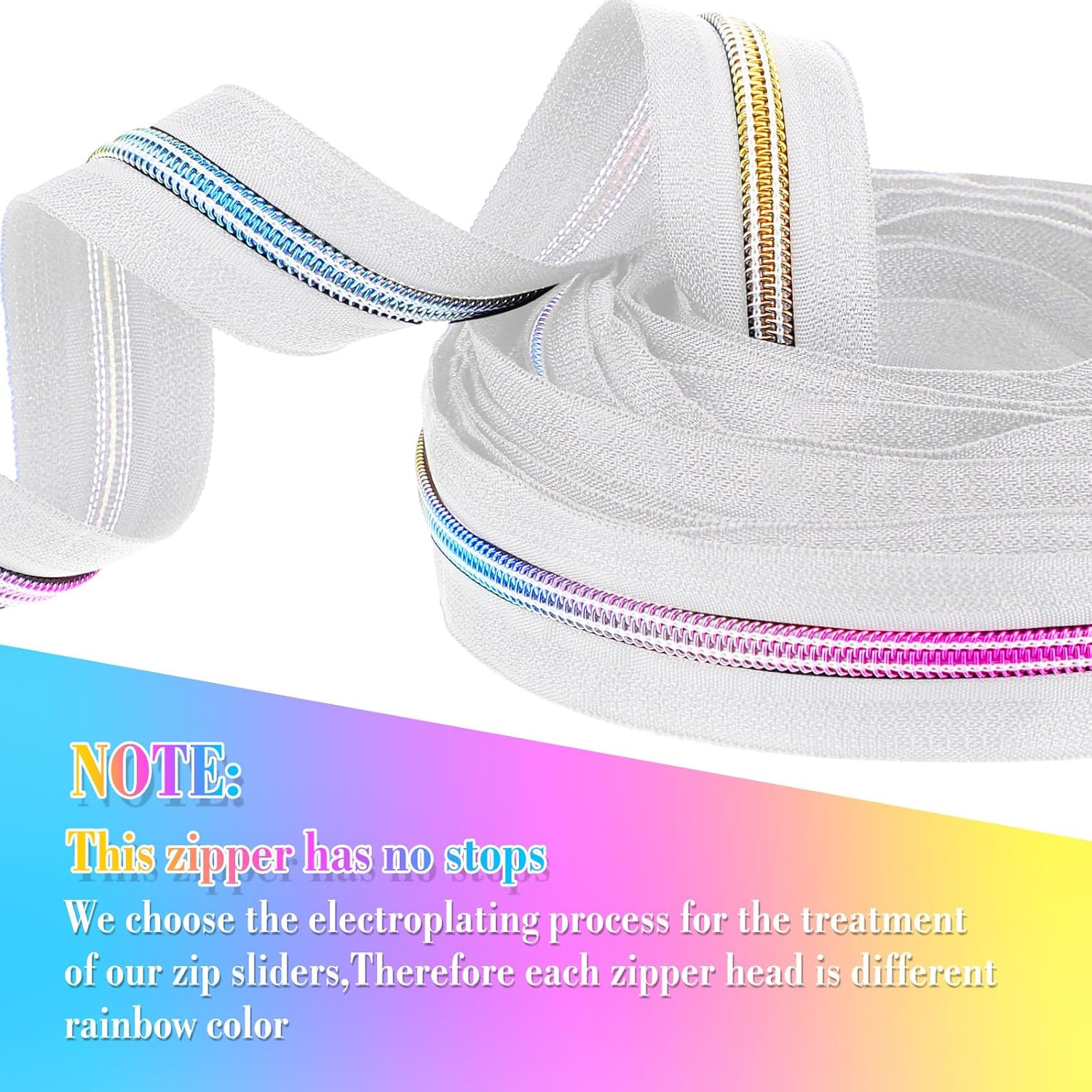 #5 Rainbow Zipper Tape by the Yard 10 Yards Rainbow Teeth Nylon Zipper with 20 P