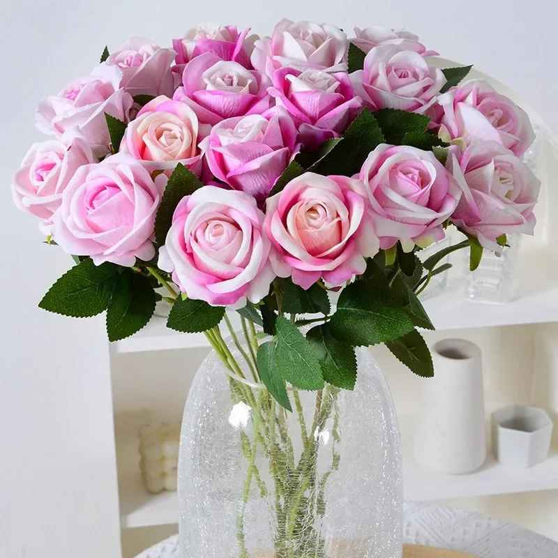 NEW 20Pcs Red Silk Roses Artificial Flowers Realistic Bouquet Home Decor Wedding