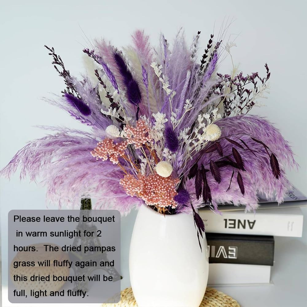 Natural Dried Pampas Prairie Bouquet, 17 “Natural Dried Bouquet, Purple Pampas a