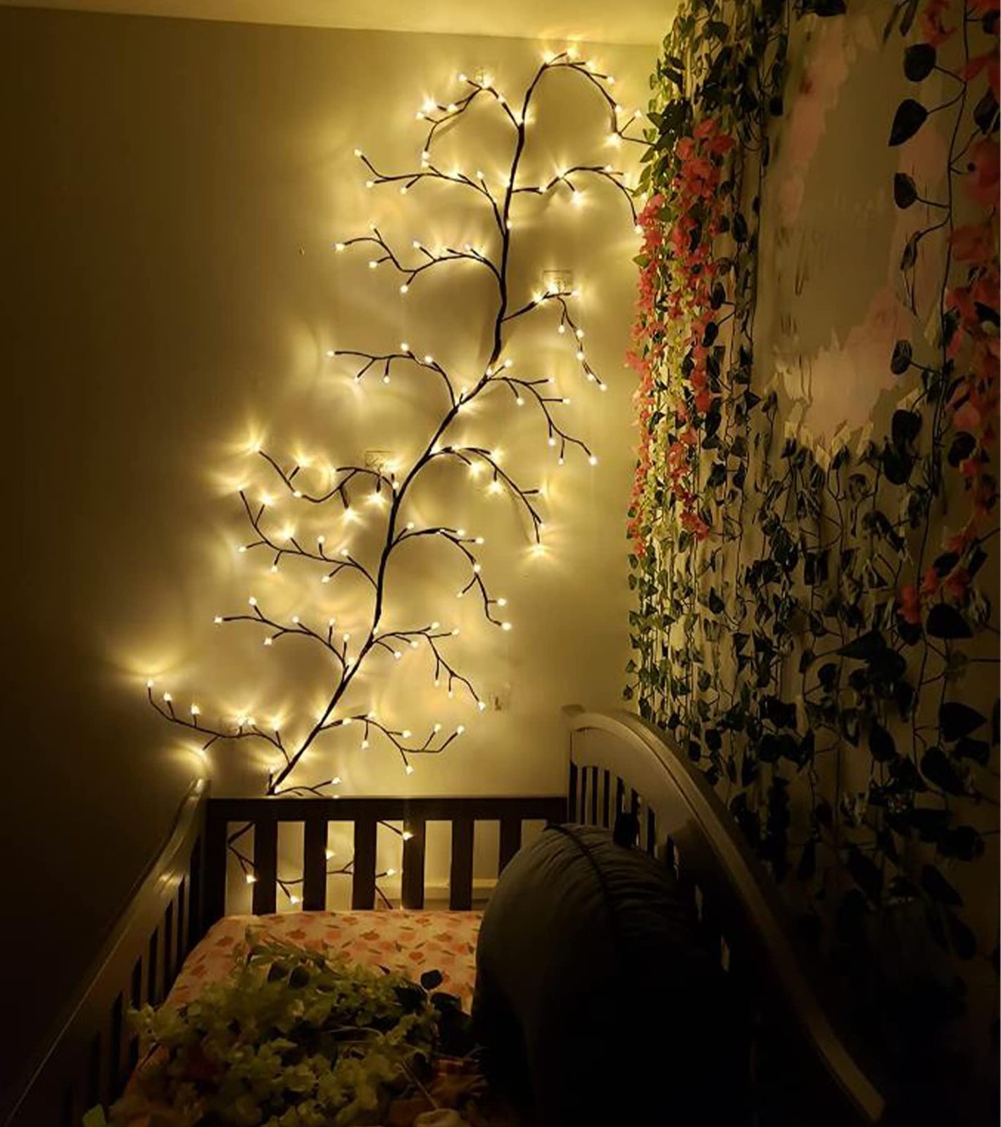 7.5FT 144 LEDs Brown Willow Vine Lights, Plug-in, Remote, Timer, Dim, Decor