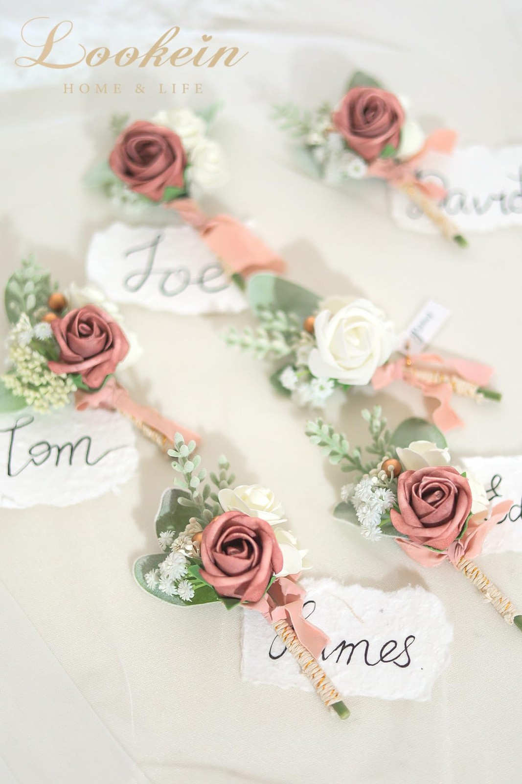 Dusty Rose Wedding Boutonniere For Men Set Of 6 Artificial Rose Boutonniere For