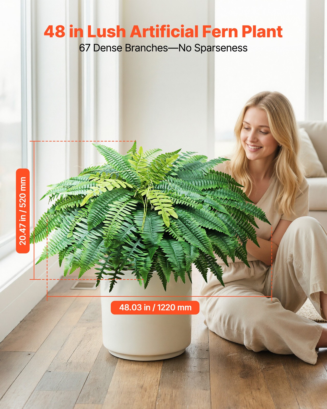 VEVOR 48″ Artificial Ferns Fake Boston Bush 67 Fronds for Outdoor Decor 2 Pack